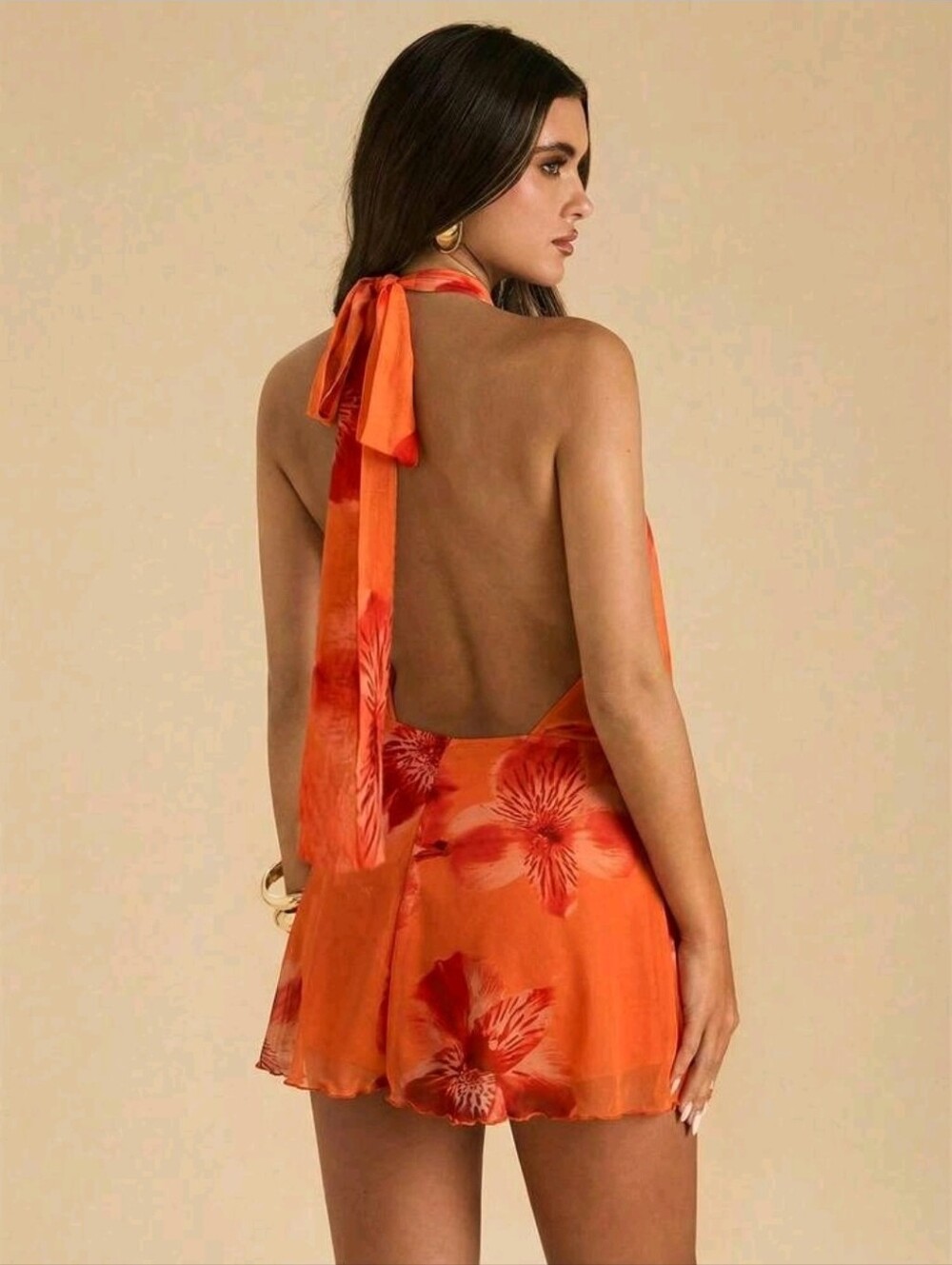 BAE  Elegant Floral Print Backless Mini Suspender Dress - Picture 2 of 7